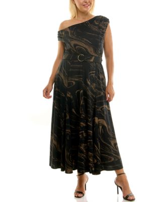 Taylor - Plus Size Off-The-Shoulder Belted Maxi Dress