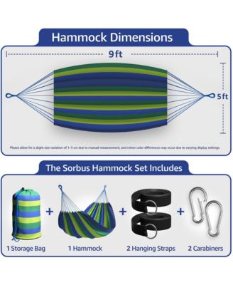 Brazilian Double Hammock - Extra-Long Two Person Portable Hammock Bed for Indoor or Outdoor Spaces - Hanging Rope, Carrying Pouch Included