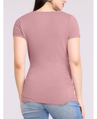 Maternity V-Neck Side-Ruched Short Sleeve Tee - Motherhood