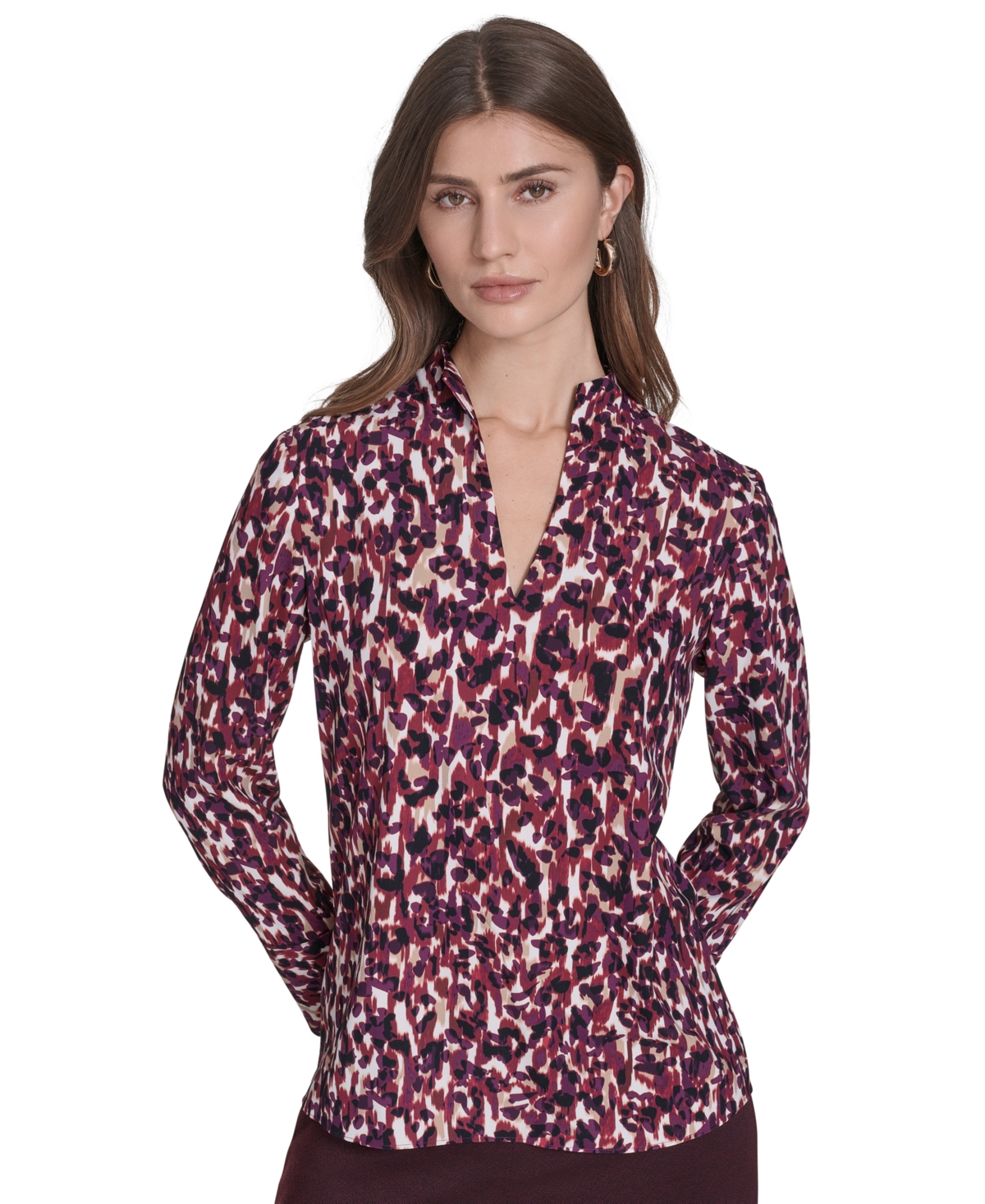 Halston Women's V-neck Long Sleeves Tunic Top In Multi