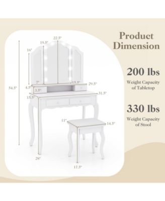 2Pc Lighted Mirror and Drawers Makeup Vanity Table Set