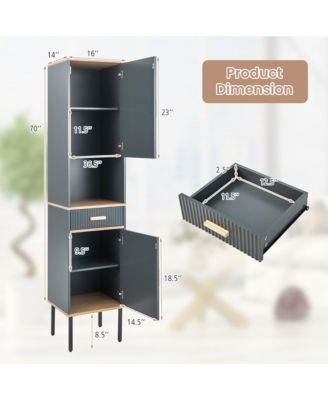 Tall Bathroom Storage Cabinet Freestanding Narrow Linen Tower w/ Doors & Drawer