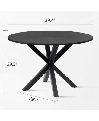 5 Piece Set 39.4 Inch Round MDF Table Faux Rattan Back Chairs Starburst Metal Base Mid Century Modern Dining Room Set