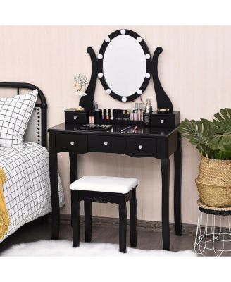 2-Pc. Wood 10 Dimmable Lighted Mirror Vanity Table Set with Cushioned Stool