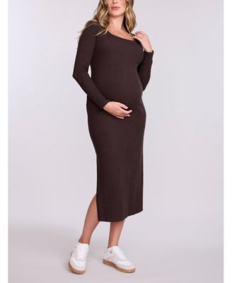 Maternity Square Neck Rib Knit Long Sleeve Bodycon Maxi Dress - Motherhood