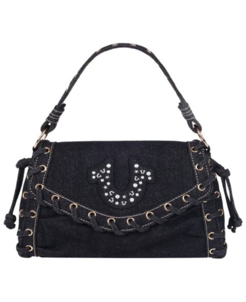 Женская сумка True Religion Studded Horseshoe Eyelet Denim Flap, цвет: Чёрный