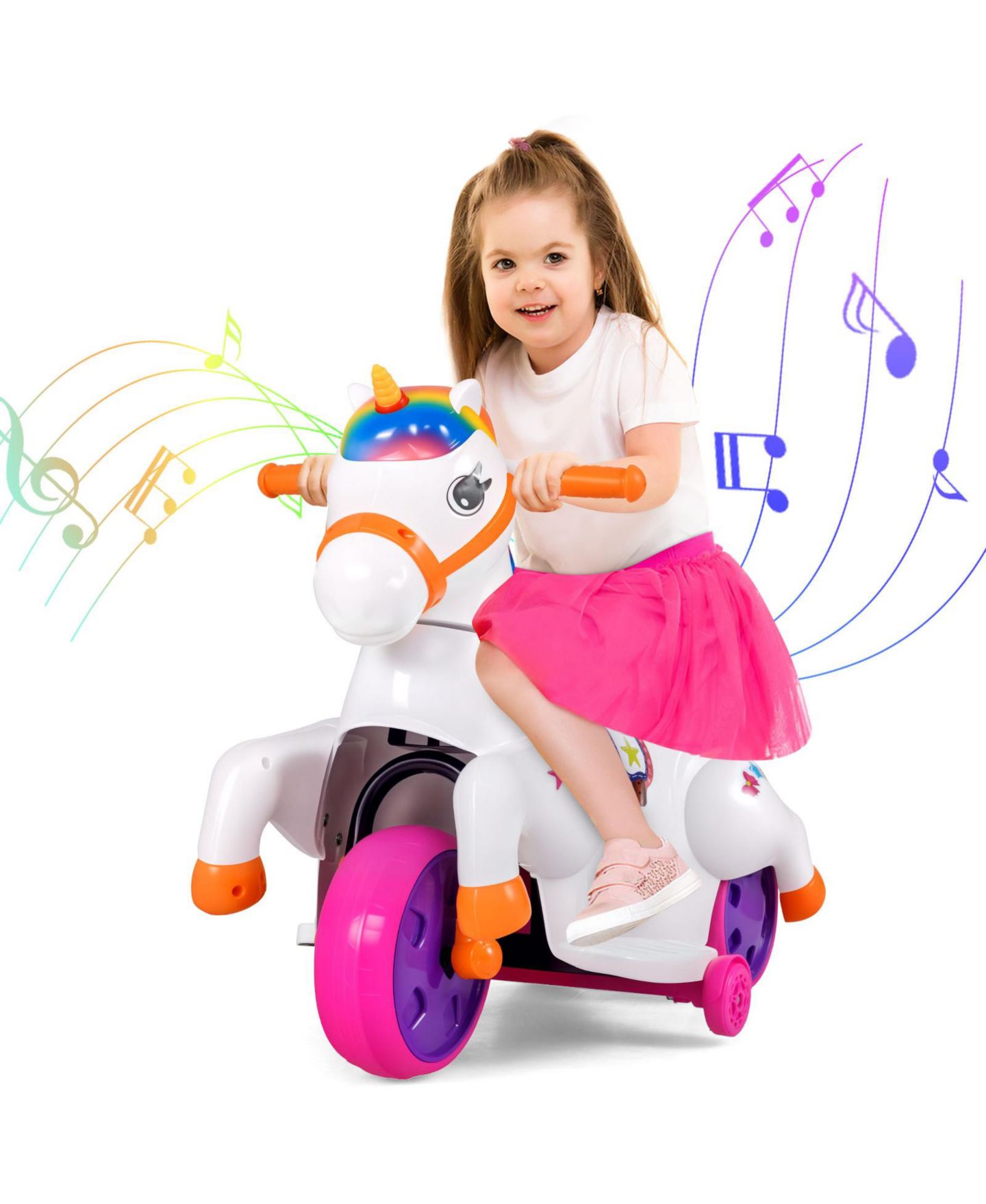 Детская игрушка Gymax 12V Kids Unicorn Ride-On Toy With Training Wheels, 66 lbs. Capacity, Ages 3+, цвет: Белый — фото 1