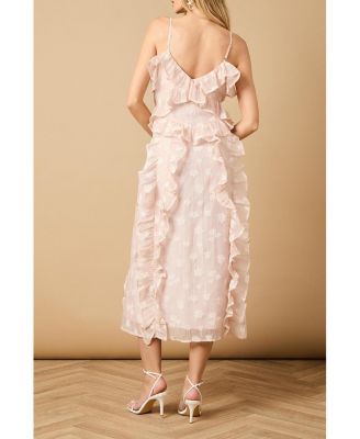 Women's Ruffle Front V-Neck Strappy Midi Dress