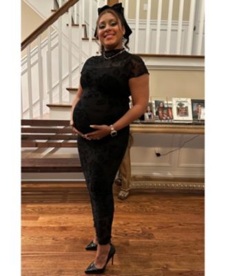 Black Floral Mesh Overlay Fitted Maternity Maxi Dress