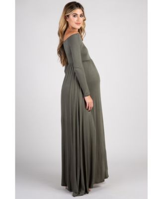 Maternity Pink Solid Off Shoulder Maxi Dress