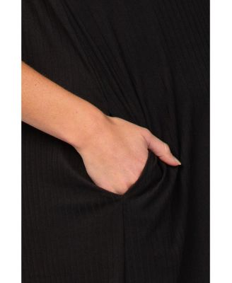 Maternity Black Ribbed Curved Hem Midi Dress