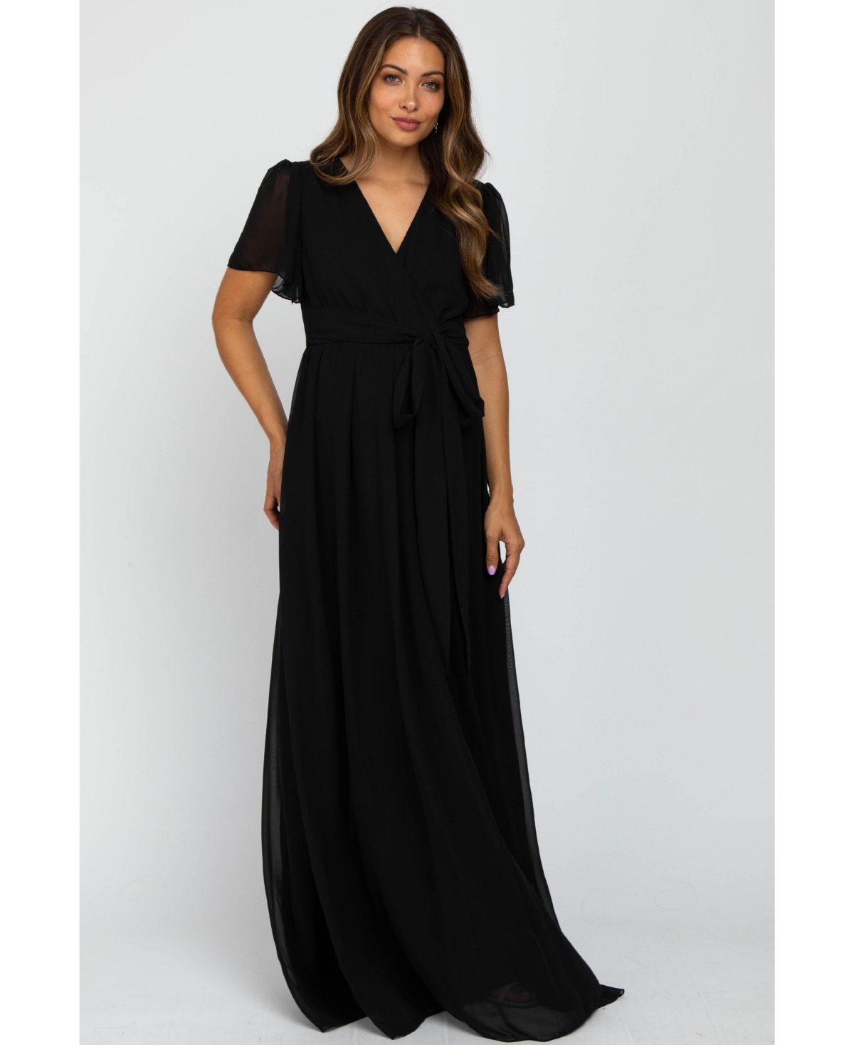 Pinkblush Maternity Blue Chiffon Short Sleeve Maxi Dress