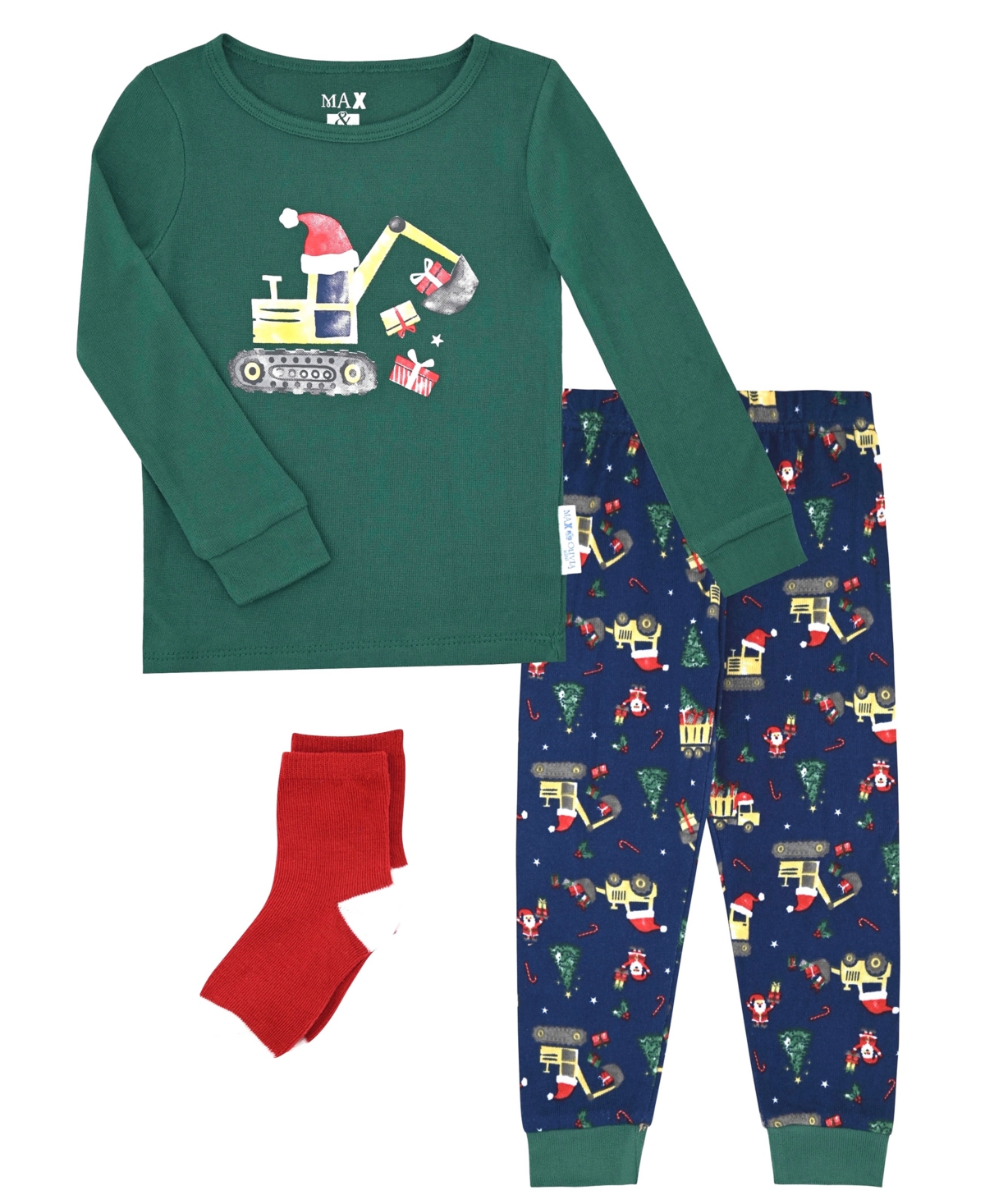 Max & Olivia Baby And Toddler Boys Snug Fit Holiday 3-piece Pajama Set In Green