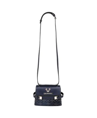 Studded Denim Flap Crossbody Bag