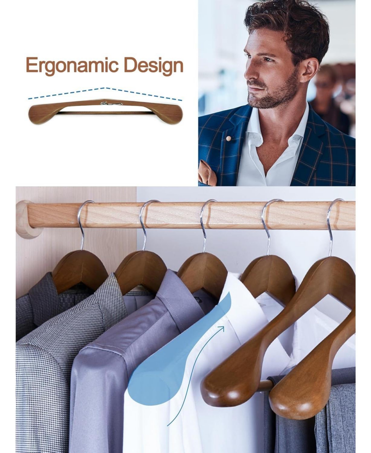 Wide Shoulder Suit Wooden Hangers