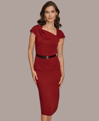 Women's Short Sleeves Asymmetric Belted Sweater