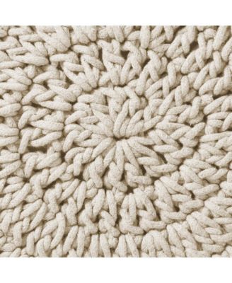 Hand-Knitted Cotton Pouf Ottoman Footstool, 13" Round x 11" High, Boho Accent Footrest with Non-Skid Legs, Foot Stool and Extra Seating