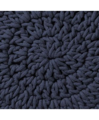 Hand-Knitted Cotton Pouf Ottoman Footstool, 13" Round x 11" High, Boho Accent Footrest with Non-Skid Legs, Foot Stool and Extra Seating