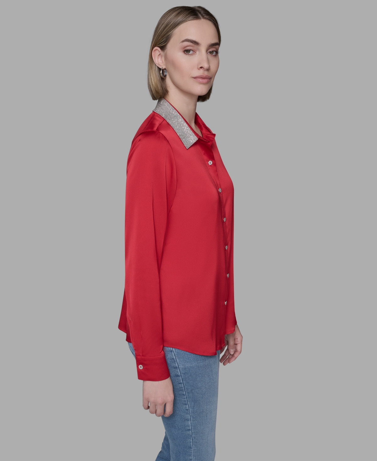 Karl Lagerfeld Plus Size Crystal Collared Neck Shirt In Animal Print