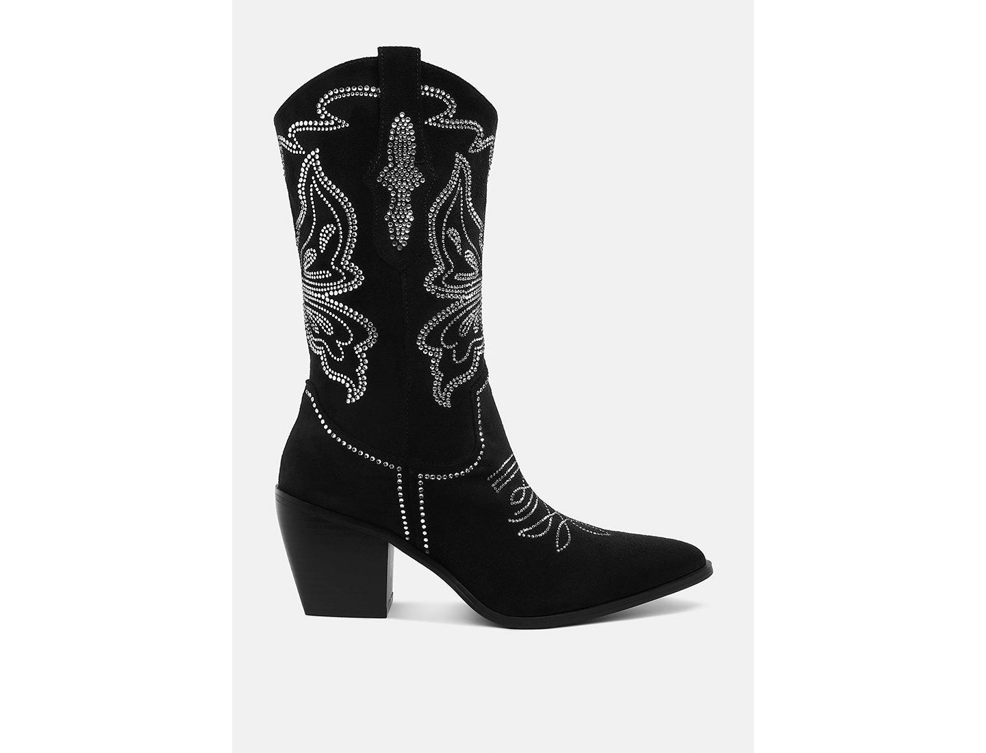 Женские ботинки Rag & Co Latafa Rhinestones Embellished Cowboy, цвет: Чёрный — фото 4