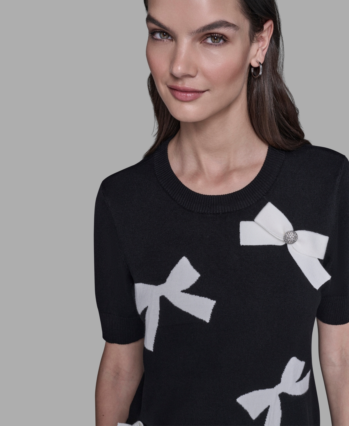 Karl Lagerfeld Women's Short Sleeve Bow Applique Detail Sweater In Multi