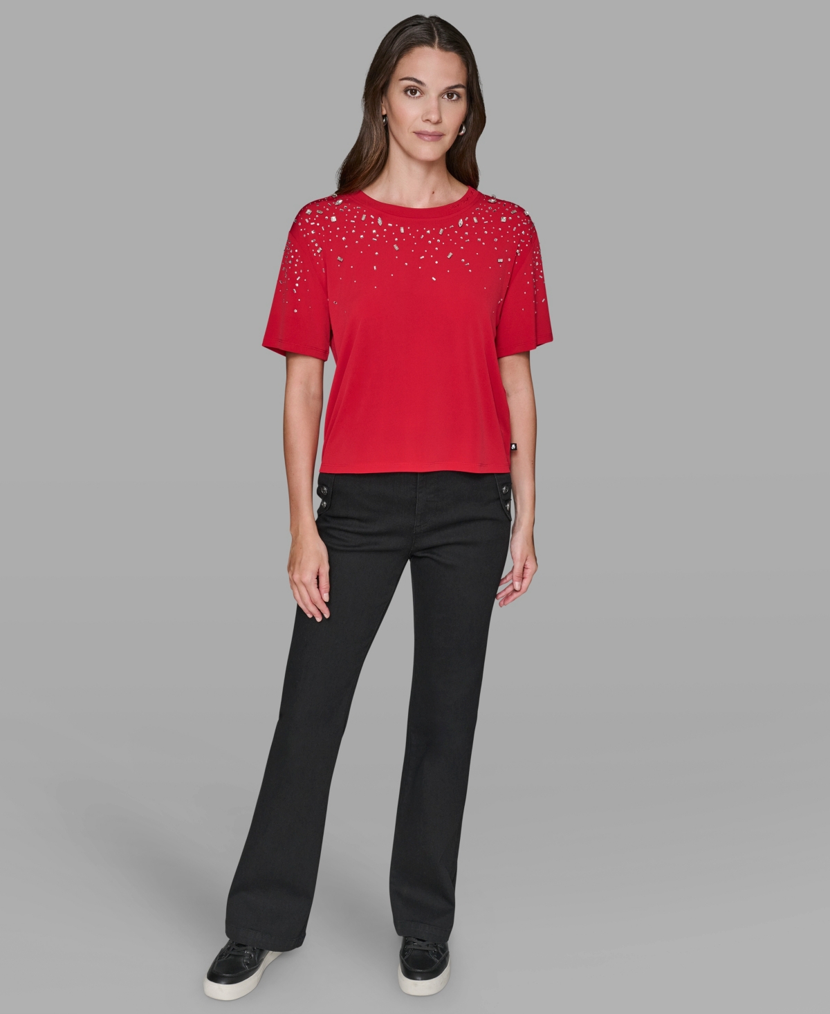 Karl Lagerfeld Women's Crewneck Embellished Top In Red