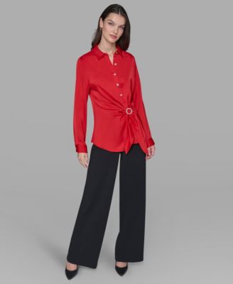 Women's Long Sleeve Surplice Ring Detail Top