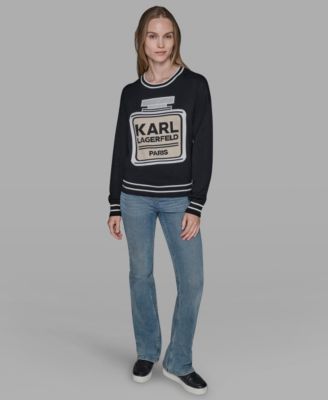 Women's Crewneck Perfume Bottle Detail Striped Sweater