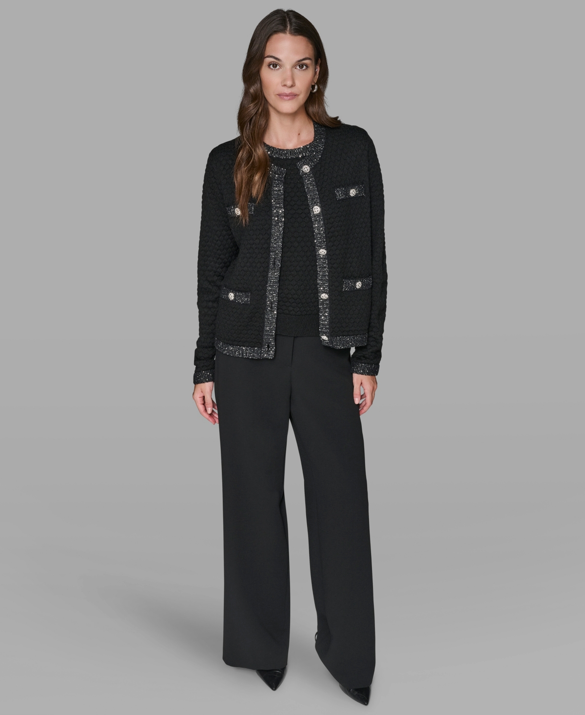 Karl Lagerfeld Women's Crewneck Textured Cardigan In Black