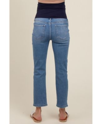 Maternity Blue Slim Straight Ankle Crop Jeans