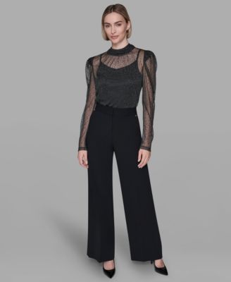 Women's Metallic Mesh High Neck Top