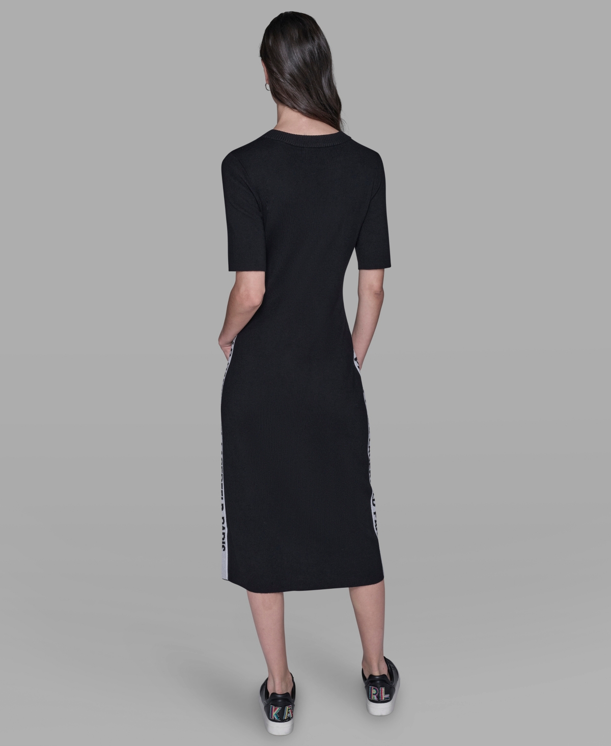 Karl Lagerfeld Women's Mock Neck Logo Trim Dress In Black