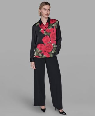 Women's Collar Floral Print Top