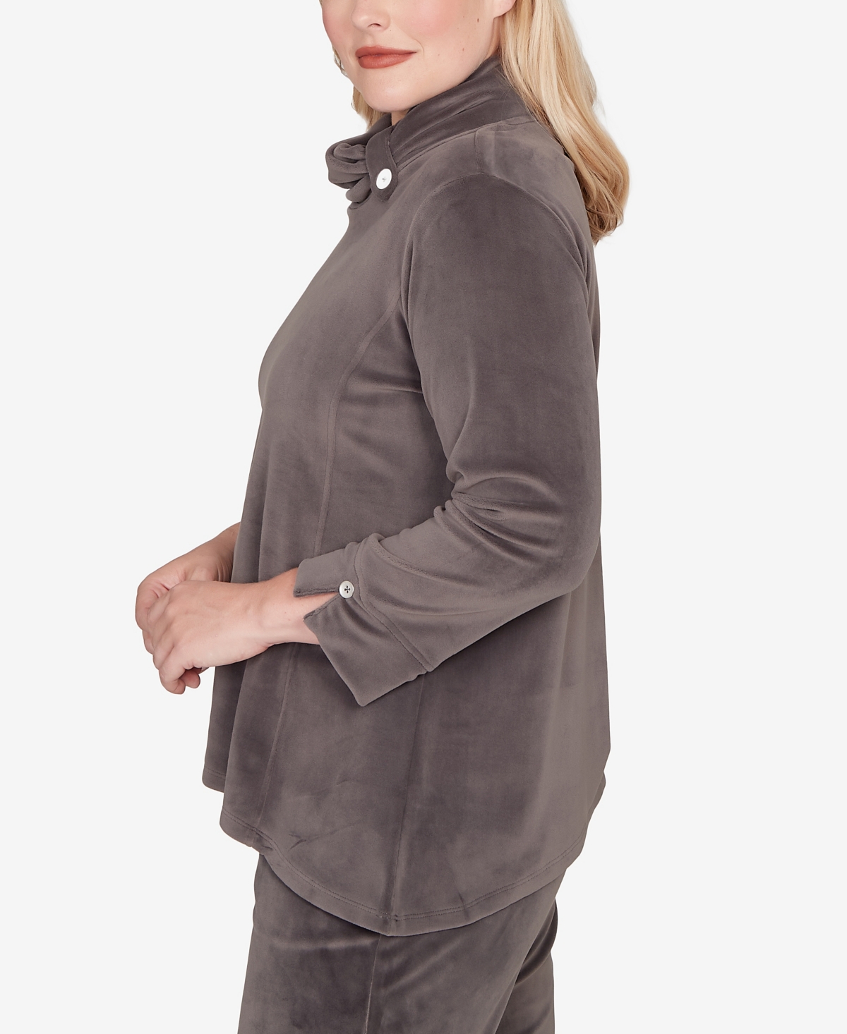 Alfred Dunner Calm Luxe Luxe Cowl Neck Top In Gray