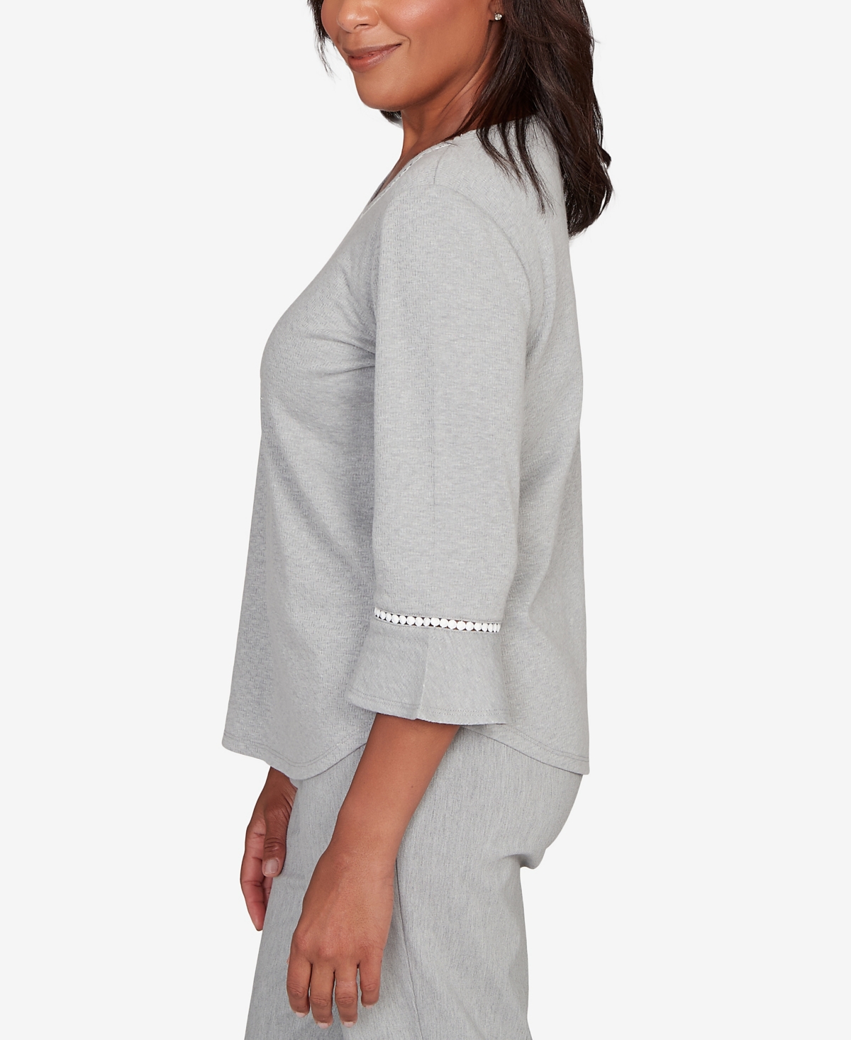 Alfred Dunner Stockbridge Christmas Tree Embellished Knit Top In Gray