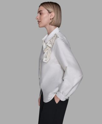 Women's Collar Rose Applique Detail Top