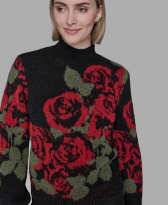 Women's Mock Neck Rose Print Sweater