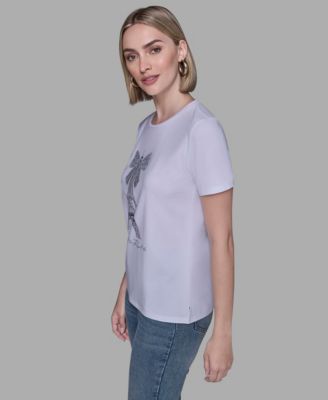 Women's Crewneck Embellished Bow Eiffel Tower T-Shirt