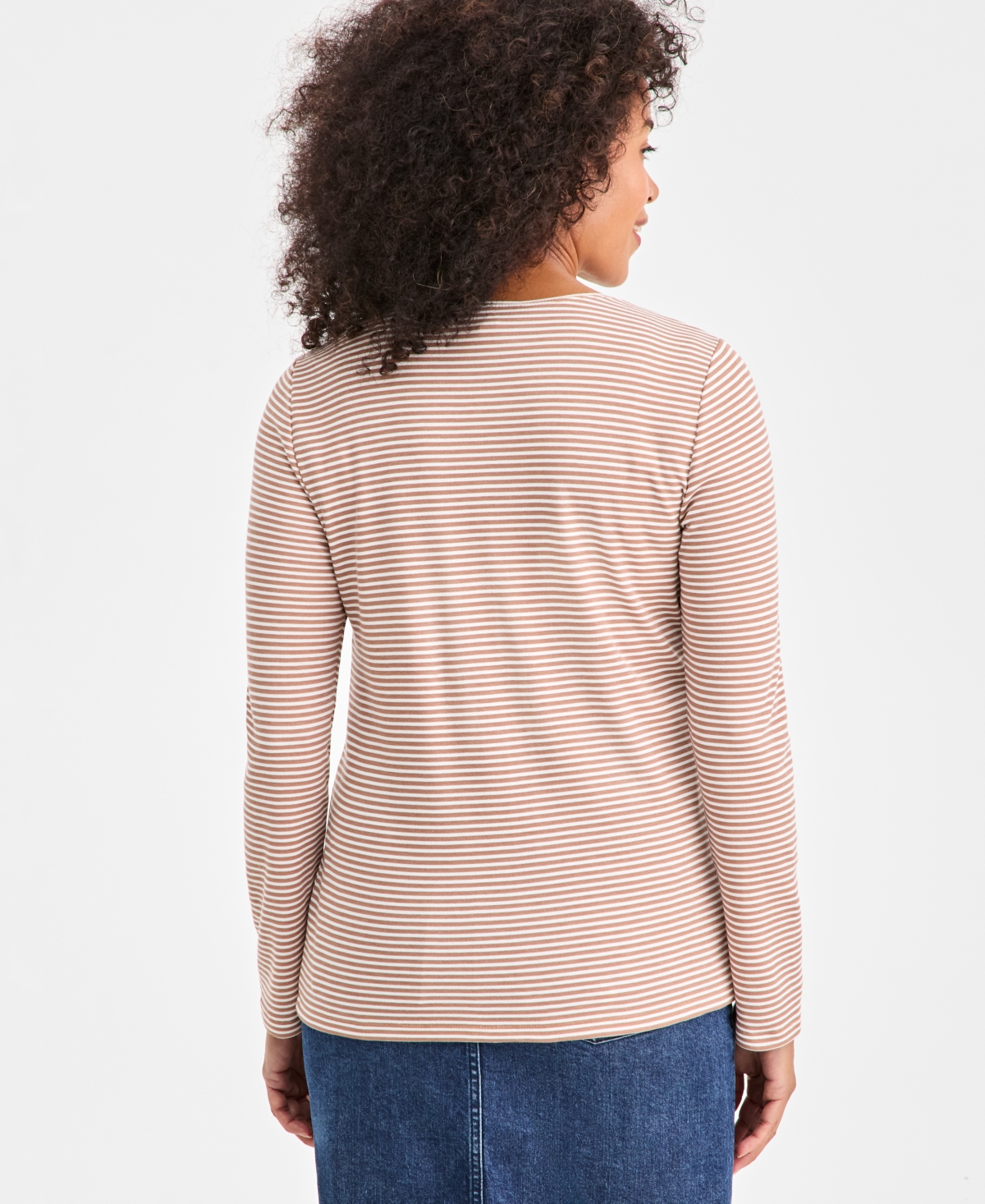 Style & Co Women's Cotton Long-sleeve Scoop-neck Top, Created For Macy's In Neutral