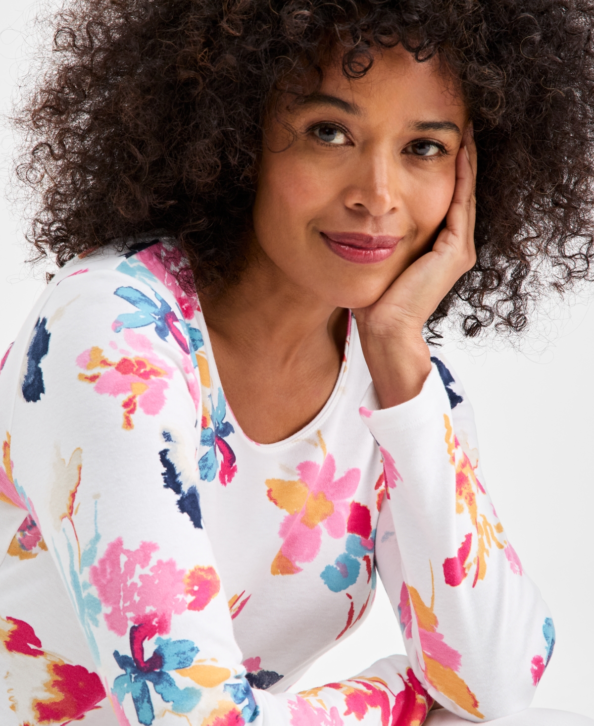 Style & Co Women's Printed Long-Sleeve Scoop-Neck Top, Macy's Exclusive