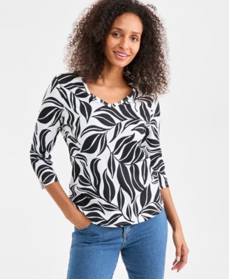 Style & Co - Women's Printed 3/4-Sleeve Tee