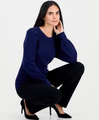 Petite Puff-Sleeve Crewneck Sweater