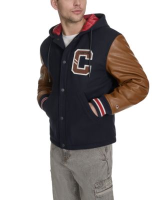 Men's Mixed Media Hooded Varsity Jacket