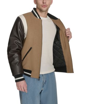 Men's Mixed-Media Varsity Bomber Jacket