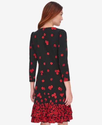 Petite Placement Print Ruffle Hem Dress