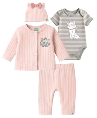 Disney - Baby Girls 4-Piece Marie the Cat Ribbed Velour Cardigan, Pants, Bodysuit and Hat Set