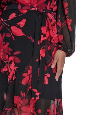 Plus Size Chiffon Long-Sleeve Midi Dress