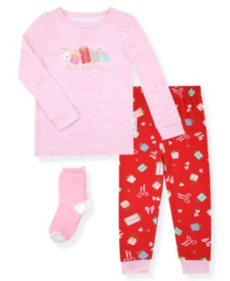 Girls 12M-5T 3-Piece Snug Fit Holiday Pajama and Sock Set