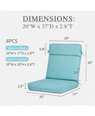 Outdoor Dining Chair Cushion Set, 37"x20"x2.8" High back cushion with Ties and Zipper, Set of 4