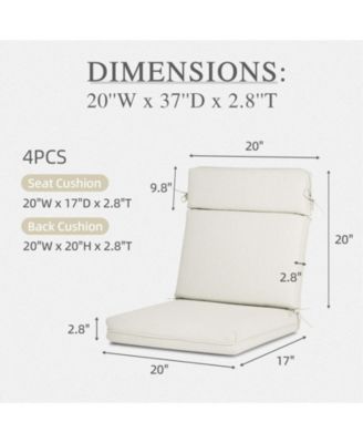 Outdoor Dining Chair Cushion Set, 37"x20"x2.8" High back cushion with Ties and Zipper, Set of 4